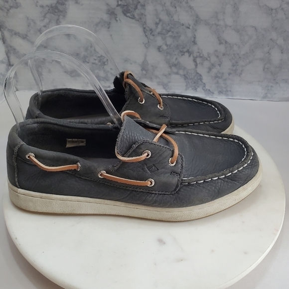 Sperry Top Sider Boat Shoes Boys 5 Cup II Gray Leather Lace Up Outdoor Beach - Picture 4 of 6